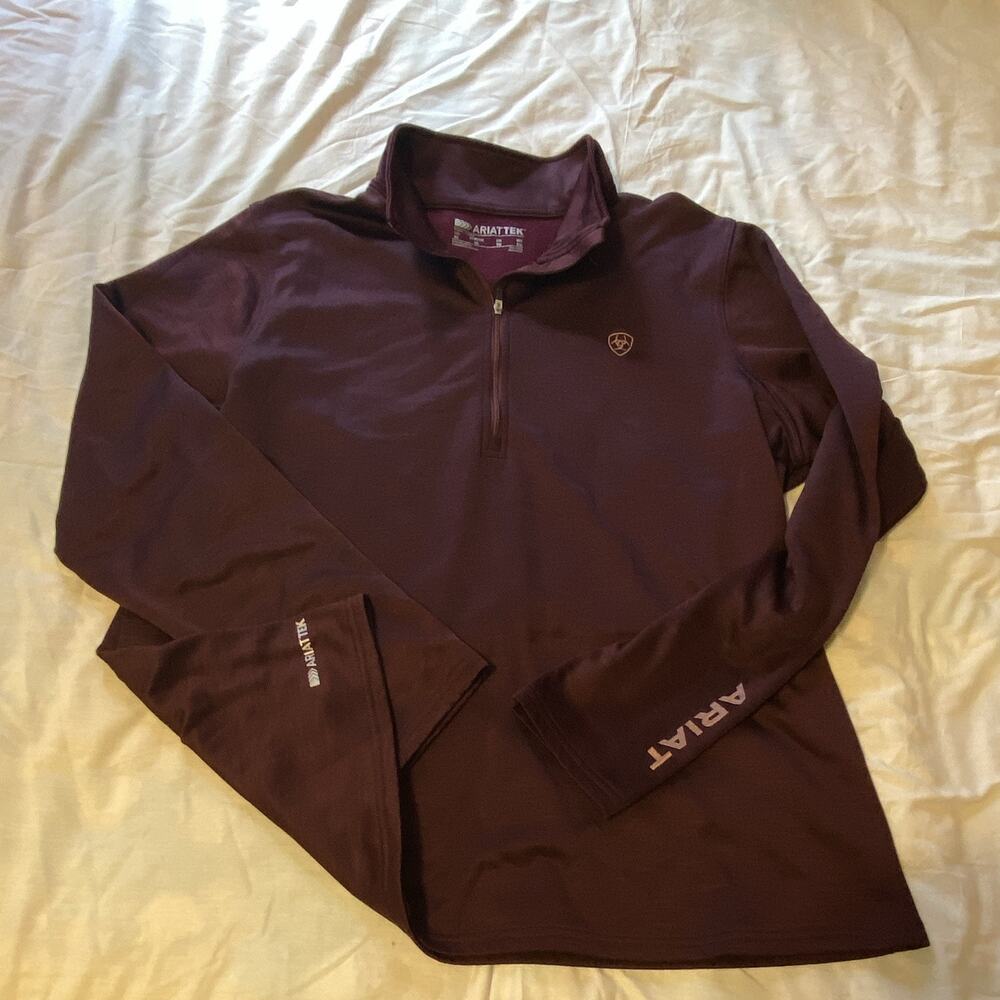 AriatTEK Women's XL Purple 1/4 Zip Mock Neck Long Sleeve Stretch Pullover
